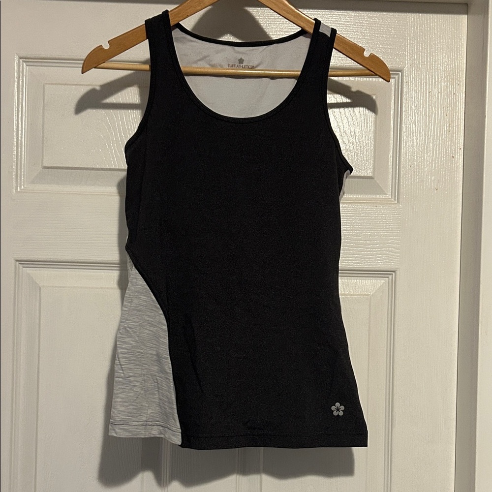 Tuff Athletics Black Tank with Light Gray Side Panel